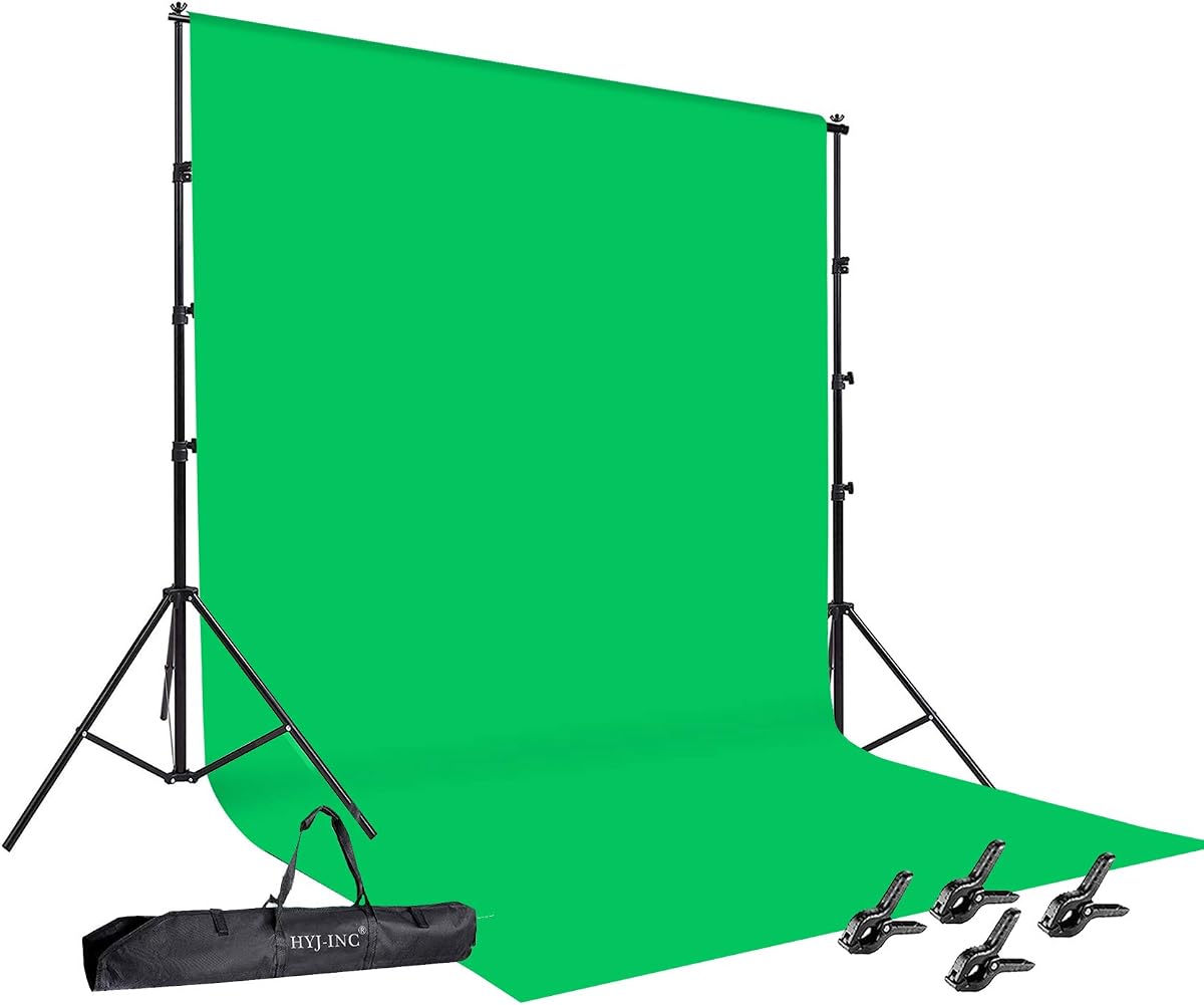 Photo Video Studio Fondo de pantalla verde Chromakey de muselina 100% algodón de 10 x 12 pies con soporte de 8,5 x 10 pies Kit de sistema de soporte de fondo para fotografía Abrazadera, bolsa de transporte