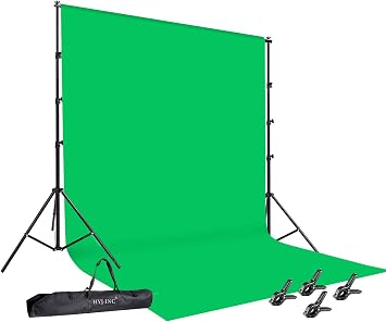 HYJ-INC Photo Video Studio 10 x12ft 100% Cotton Muslin Chromakey Green Screen Backdrop with 8.5 x 10ft Stand Photography Background Support System Kit Clamp, Carry Bag