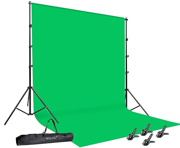 HYJ-INC Photo Video Studio 10 x12ft 100% Cotton Muslin Chromakey Green Screen Backdrop with 8.5 x 10ft Stand Photography Background Support System Kit Clamp, Carry Bag