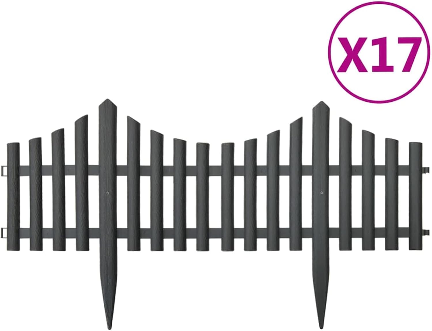 Gecheer Garden Fence Edging, 17 pcs Interconnectable Polypropylene Panels, 393.7in Length, Anthracite Color for Outdoor Yard and Flower Bed Protection