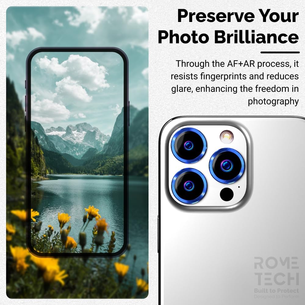 Rome Tech for Apple iPhone 14 Camera Lens Protector - Compatible with iPhone 15 Pro, Max, 14 Pro, Max Lens Protector Cover - Sea Blue Matte
