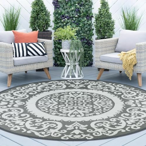 Reversible Round Outdoor Rugs for Patio 5’ Plastic Straw