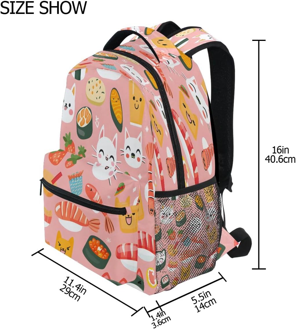 Cat Sushi Backpack School Bag Travel Daypack for Boys Girls