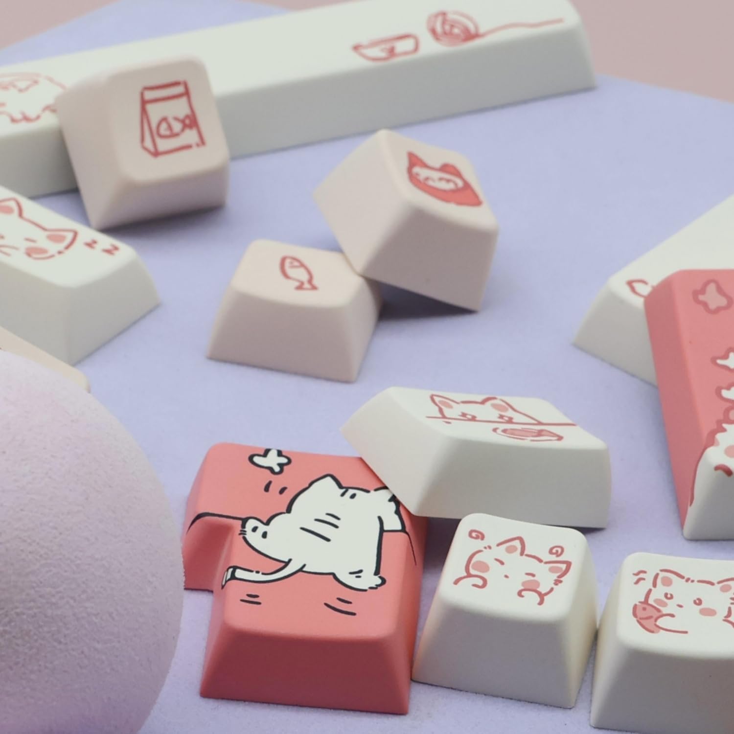 Cat Cute Keycaps MDA Profile Custom PBT Pink Kitty Keycap for Mechanical Keyboard,148 Keys Dye-Sub Cute Keycaps (Pink Kitty)
