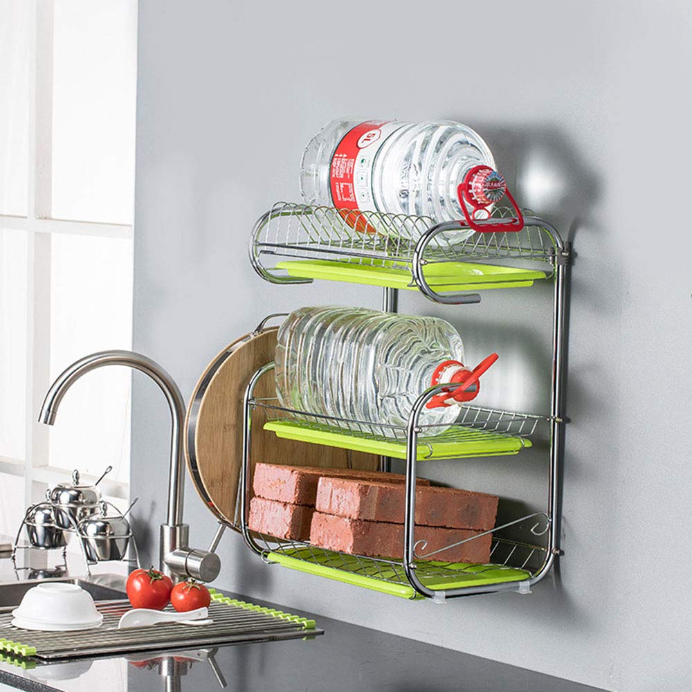 Set scolapiatti e scolapiatti, scolapiatti a 3 Livelli Scolapiatti con vaschetta raccogligocce Scolapiatti per bancone della Cucina Acciaio Inossidabile, Tipo C 2 Strati (Bianco)/T