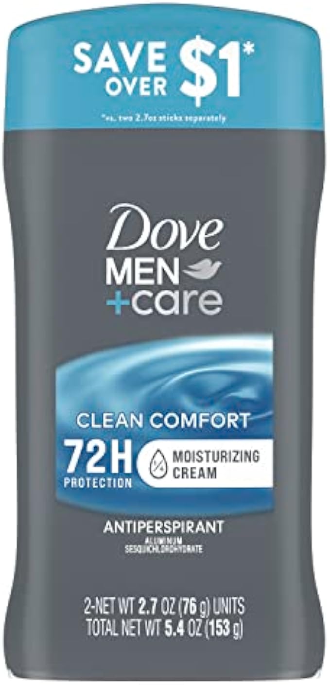 Dove Men+Care Antiperspirant Deodorant Stick Clean Comfort Twin Pack 72-Hour Sweat & Odor Protection Antiperspirant for Men With 1/4 Moisturizing Cream 2.7 oz