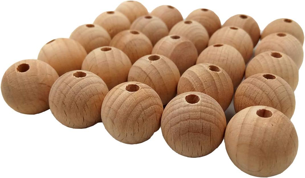 100pcs 20mm Natural Unfinished Wooden Beads Round Spacer Beech Wood Beads for DIY Home Decoration Making Garland Macrame Jewelry Crafts