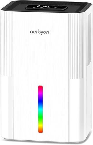 Deshumidificadores para el hogar, tanque de agua de 95 onzas, deshumidificador silencioso para dormitorio con apagado automático, luz de 7 colores,