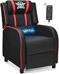 POWERSTONE Gaming Recliner Chair, Reclining Gaming Chair Ergonomic Leather Sofa with Footrest Lumbar Support Headrest and Side Pouch for Living Room Home Theater, Blue