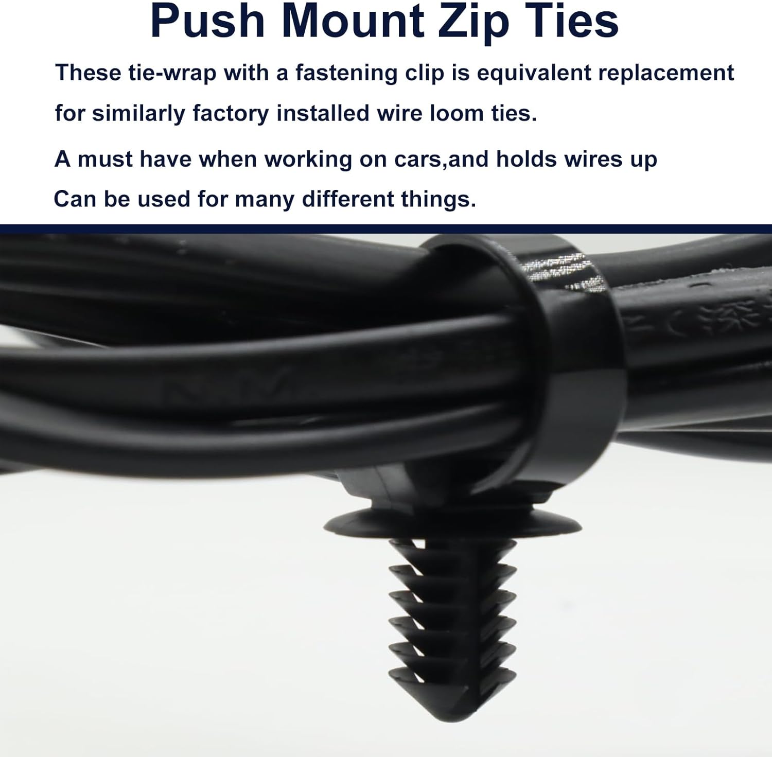 Push Mount Zip Ties for Automotive Engine Bay Wire Harness Restraint - 50 Pack