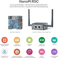 Vista 4 de Nanopi R5C Mini WiFi Router OpenWRT con Dual PCIe 2.5Gbps Ethernet M.2 Key E Puertos USB 2GB LPDDR4X RAM 32GB eMMC Basado en Rockchip RK3568B2 Soc