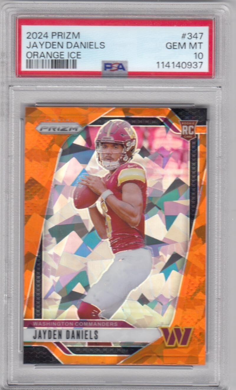 Football Trading Card 2024 Panini Prizm Prizm Orange Ice #347 Jayden Daniels PSA 10 GEM MINT RC Rookie Commanders