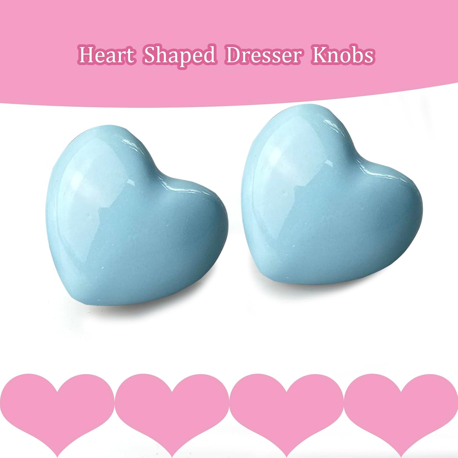 8 Pack Sky Blue Heart Shaped Ceramic Cabinet Knobs, Decorative Knobs for Dresser Drawers