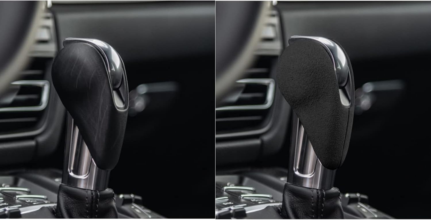 HIBEYO Car Gear Shift Knob Head Cover for Porsche Macan 911 Panamera Boxster 718 Cayman Car Decoration Accessories ABS Leather Gear Shift Knob Head Cover-Black