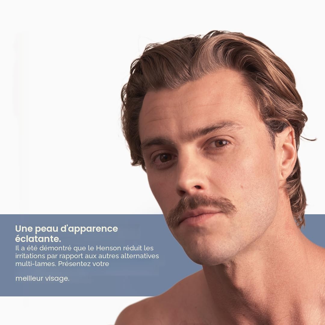 Henson Shaving Rasoir de sécurité double tranchant en aluminium avec 5 lames de rechange – Précision coudée à 30° avec une rigidité de lame supérieure – Rasoirs à lame unique réutilisables pour homme