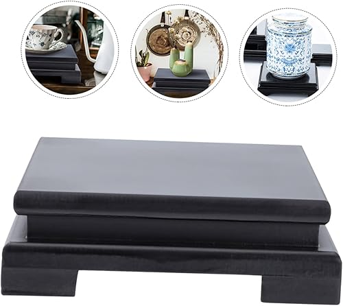 Miniatura 3 de YARNOW Base cuadrada circular de madera asiática decoración jarrón de piedra estante de exhibición Decoración del hogar Base de madera Soporte de