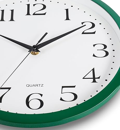 Miniatura 5 de Bernhard Products - Reloj de cuarzo de pared verde cazador, silencioso, sin tictac, redondo, 12 pulgadas, a pilas y fácil de leer, para hogar,