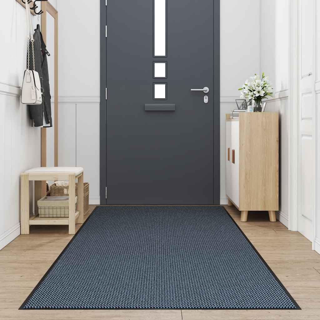 Zerbino blu 115 x 400 cm in robusto polipropilene con retro in PVC antiscivolo per ingresso, corridoio e terrazza coperta