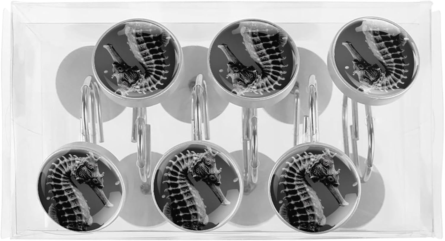 Set of 12 Shower Curtain Hooks, Shower Curtain Rings Crystal Glass Decorative Bathroom Hook, Seahorse (3)