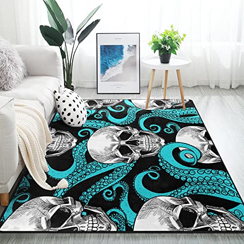 ALAZA Blue Kraken Sugar Skull Area Rug Rugs for Living Room Bedroom 4'10' x 6'8'