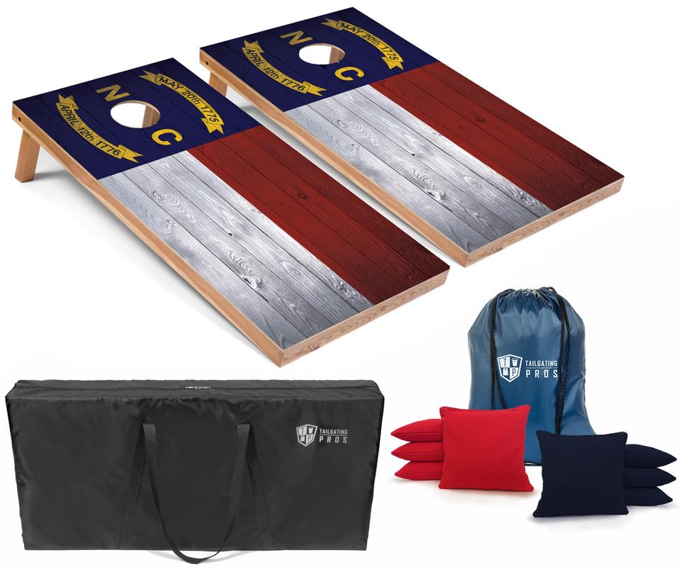 Tailgating Pros Regulation Cornhole Boards Flag Set - Includes 8 Bean Bags, Carrying Cases, and 4'x2' Corn Hole Toss Game