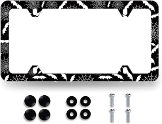Bat License Plate Frame Halloween Spider Web Bats Gothic License Plate Personalise Stainless Steel Auto Parts Funny License Plate Decoration with Screws Size 12.3"x 6.3"