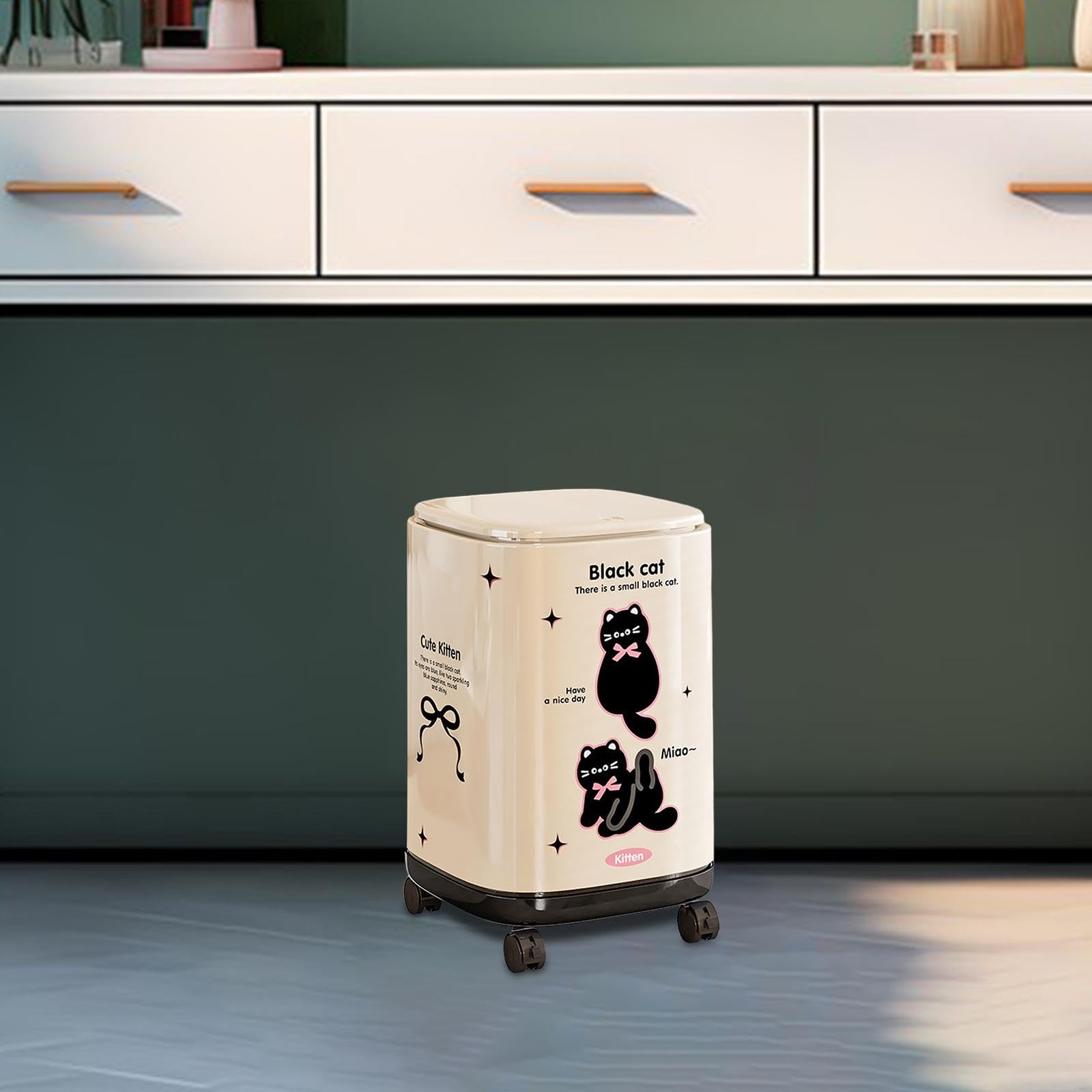 KESOTO Cubo de Basura de Cocina con Ruedas y Tapa, con Estampado de de Dibujos Animados, inauguración de apartamento.