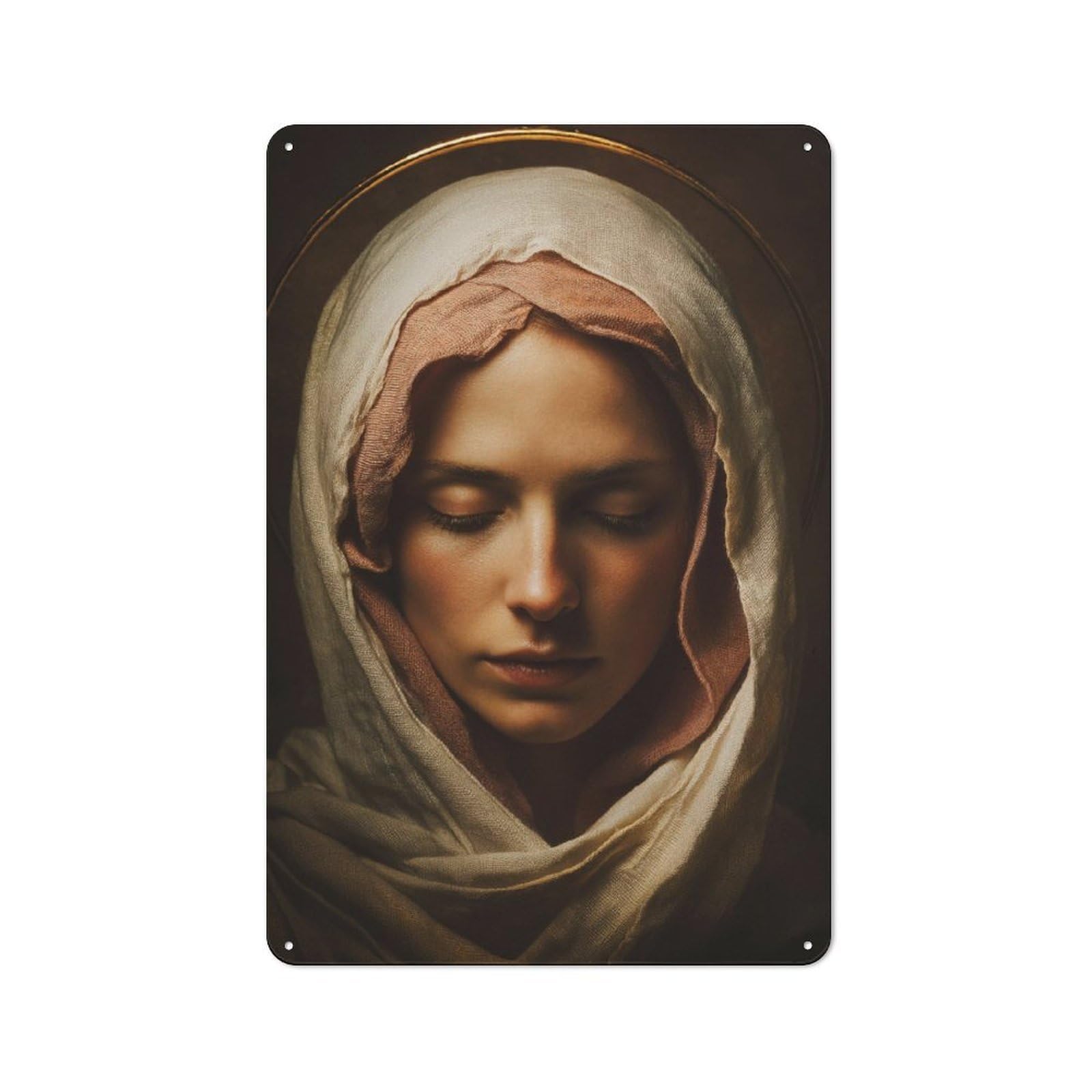 Junmoney Serene Portrait With Headscarf Metal Wall Plaque With Design 30X20cm, Retro Small Space Decor For Flat, Dorm Room, Lounge Or Cafe