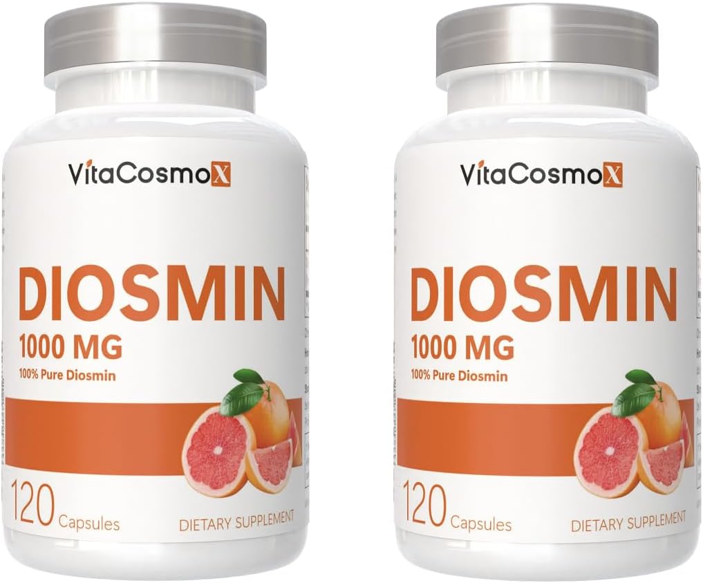 Diosmin Capsules, 120 Count, 1000 mg Serving, Vegan, Citrus Bioflavonoids 100% Vegetarian, Non-GMO & Gluten Free Diosmin Supplement with Max Strength - 2 Packs