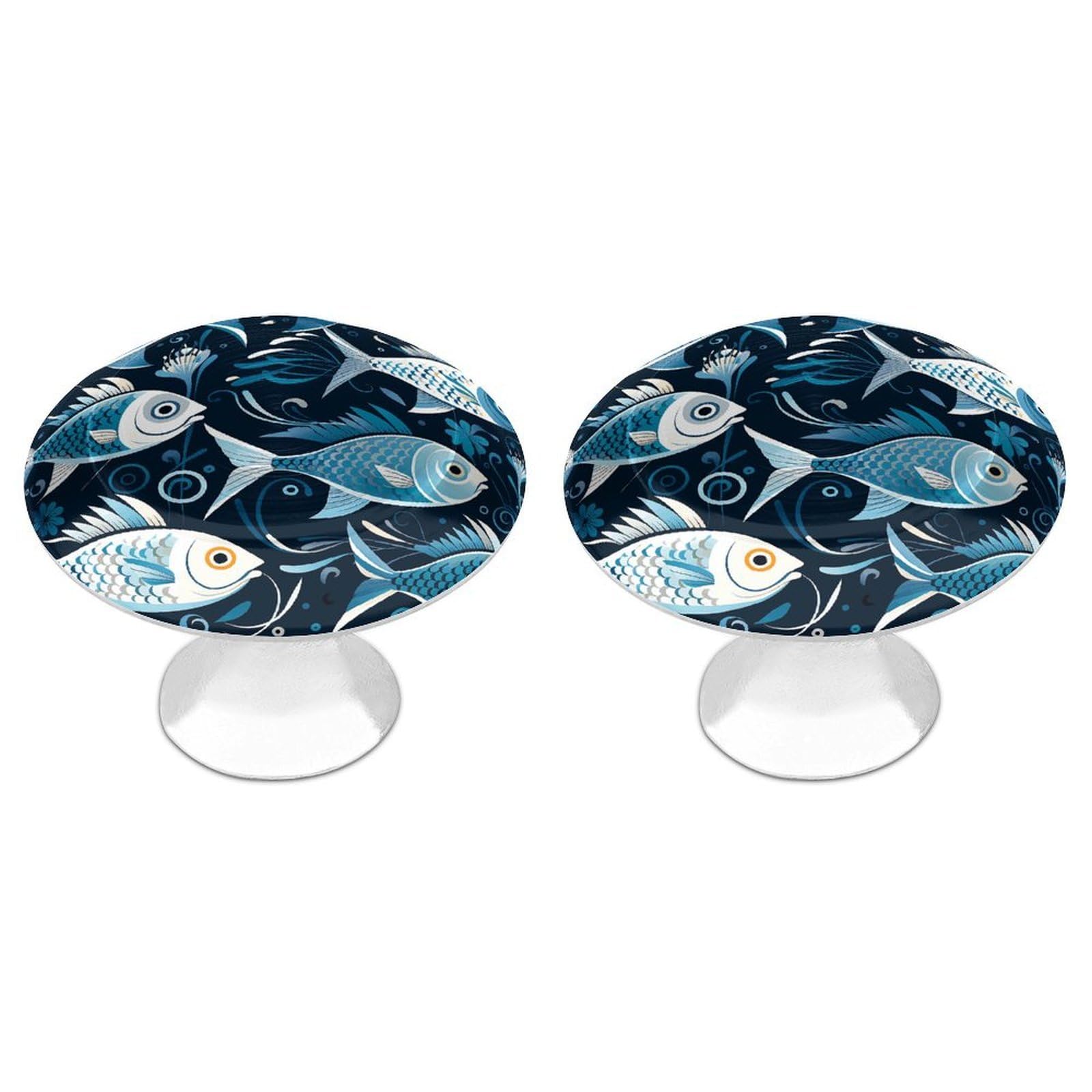 QMNLKH Cartoon Fish Print Cabinet Knobs for Home, Round Drawer Pulls for Kitchen, Personalized Cupboard Handles with Screw, Fashion Dresser Knobs for Office, Drawer Handles, 2 Packs