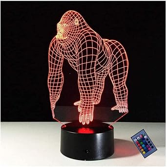 Optical Illusion 3D Gorilla Night Light 16 Colors Changing USB Power Remote Control Touch Switch Decor Lamp LED Table Desk Lamp