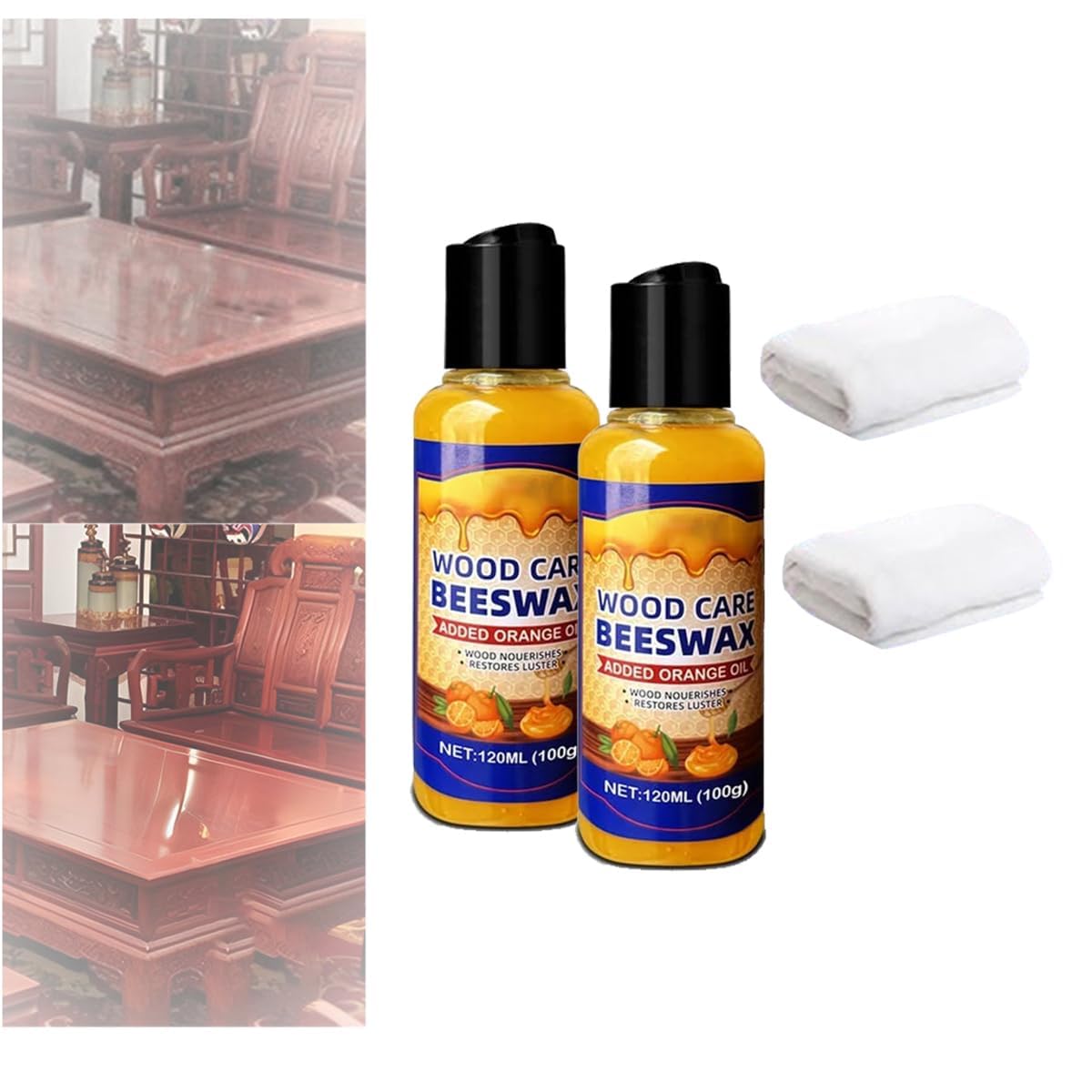 KASTWAVE Wood Cleaner, 2PCS furniture polish, Natural Micro-Molecularized Beeswax Wood Conditioner for Cabinet and Table Restorer
