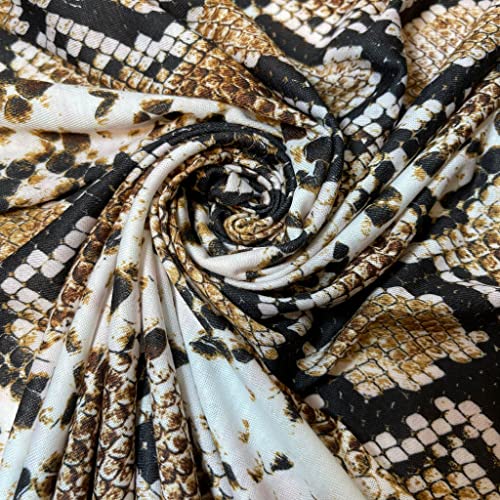 Soft Plain/Printed Cotton Jersey Stretch Knit T Shirt Baby Grow Craft Fabric Material 58'' - 150 cm Wide Sold As 1 Meter Pre - Cut Lengths (Golden Snake Skin), (LP101)