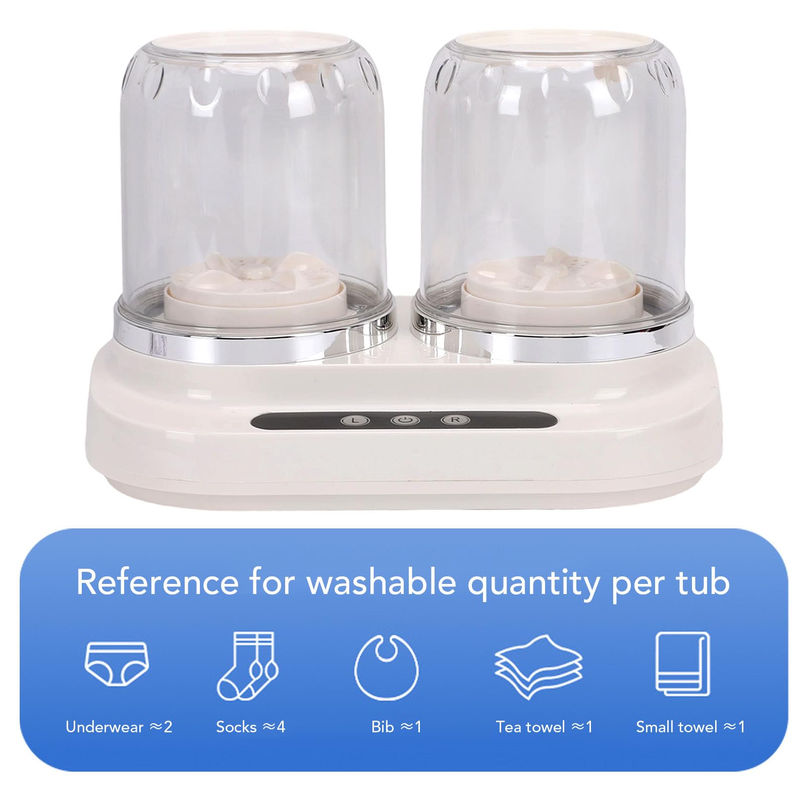 Mini Lavadora Portátil USB Recargable Doble Tina Lavadora de 2L con 3 Modos de Lavado Limpieza ABS PC para Ropa Interior Calcetines Ropa de Bebé Dormitorio de Viaje RV