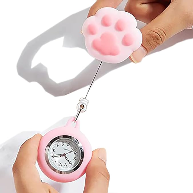 Cute Cat Claw Nurse Watch With Stretch Silicone Hook and Glowing Pointer - Suitable for Medical Workers