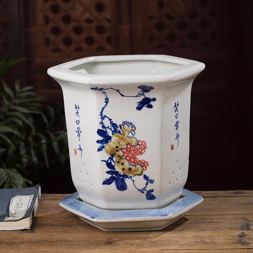 DFGHNBVC Blue And White Porcelain Flowerpot Decorative Flower Pot Succulent Gardening Pot Ceramic Planter Small Plant Garden Flowerpots Office Ceramics China Vintage,Yellow
