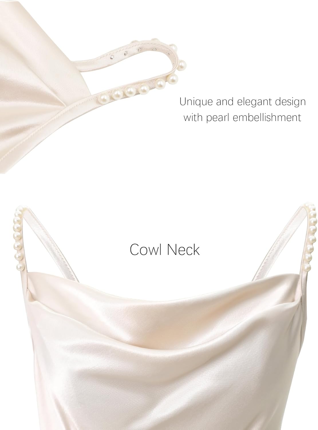 Satin Pearl Slip Dress Cowl Neck Backless Midi with Adjustable Straps Wedding Guest Bridesmaid Cocktail Party Gown - Image 5