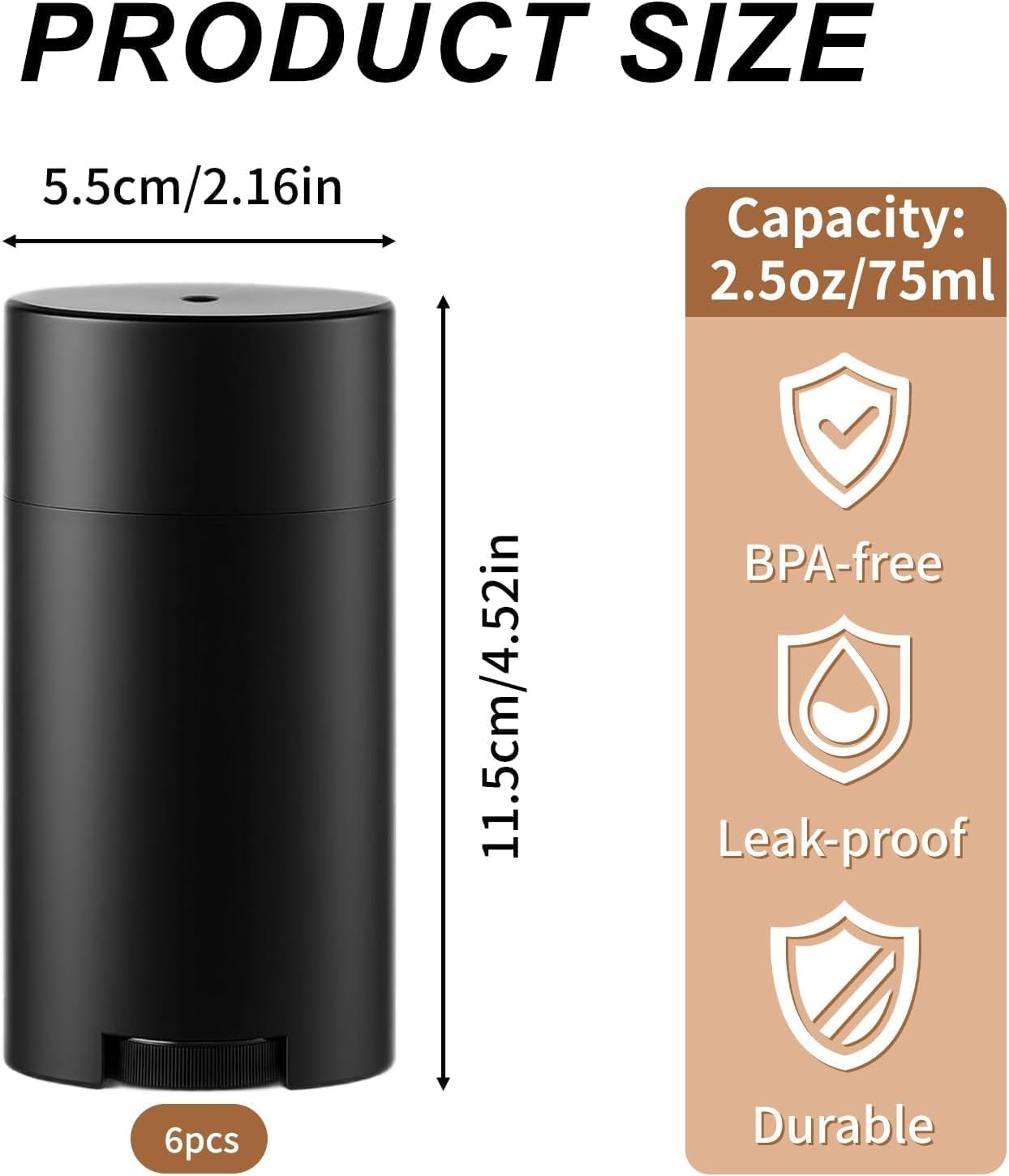 meleg otthon 6 Pcs Empty Deodorant Containers, 2.5 oz/75 ml Twist Up Refillable Deodrant Containers, Oval Leak Proof Black Deodorant Bottles for DIY Lip Balm, Deodorant, Lipstick