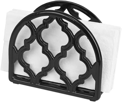 Home Basics Cast Iron Paper Napkin Holder/Freestanding Tissue Dispenser For Kitchen Countertops, Dining Table, Picnic Table, Indoor & Outdoor Use, Durable Storage and Organization Option Black