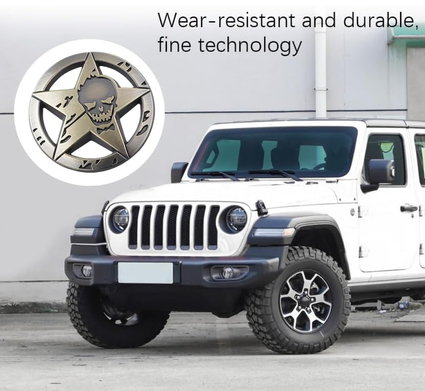 Image of Star Skull Emblem for Car Windows, Trucks, Hood, Laptops Car Decoration (Bronze)
