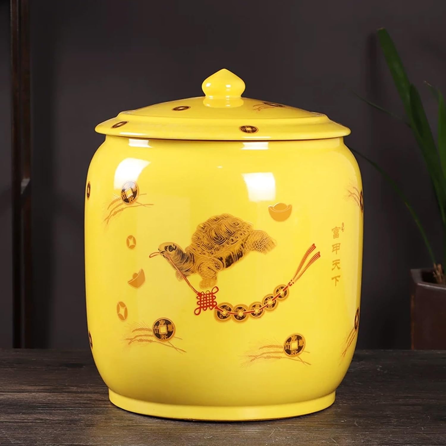 Airtight Cereal Storage Containe, Household Sealed Storage Grain Jar, Ceramic Rice Storage Containers, Kitchen Food Storage Jars, Large Capacity Rice Jar With Lid.(Gold,12.5KG)