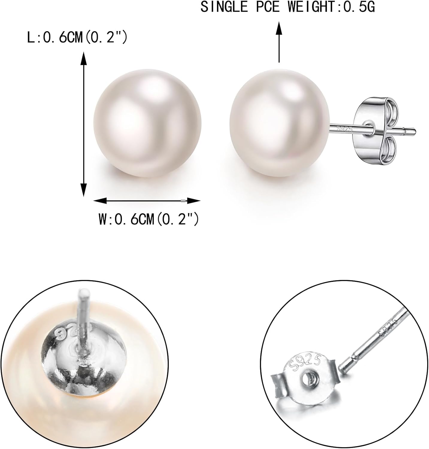 EVER FAITH Women's 925 Sterling Silver AAA Freshwater Cultured Pearl Button Stud Earrings - Image 6