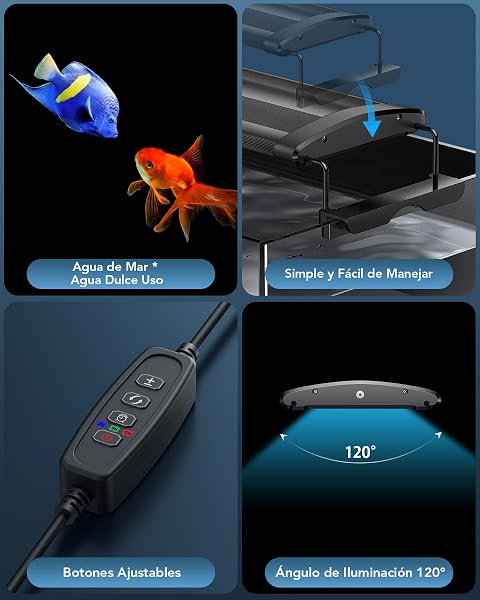Tccbac Luces para Acuarios, 18W, LED de 90-120cm, Peces y Plantas , Soporte Extensible,Tiempo e Iluminación Ajustable, Multicolor - 3