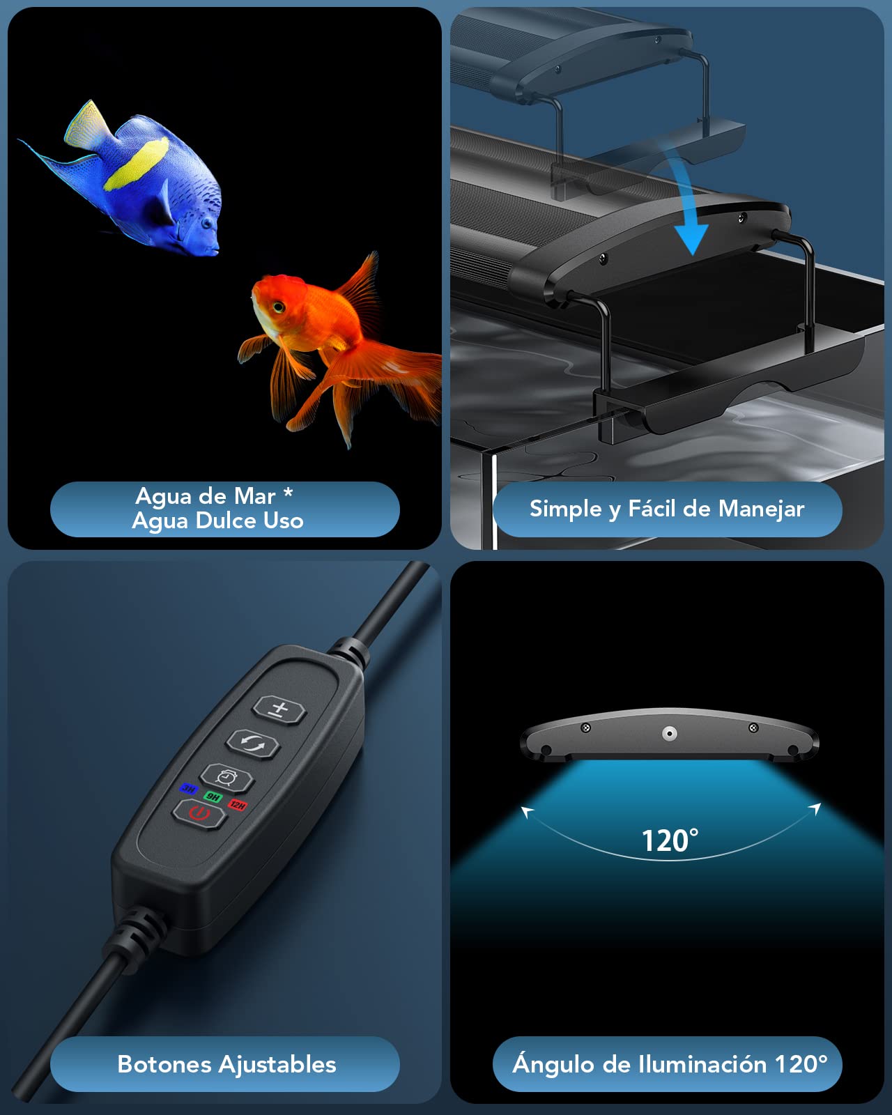 Tccbac Luces para Acuarios, 18W, LED de 90-120cm, Peces y Plantas , Soporte Extensible,Tiempo e Iluminación Ajustable, Multicolor — view 3
