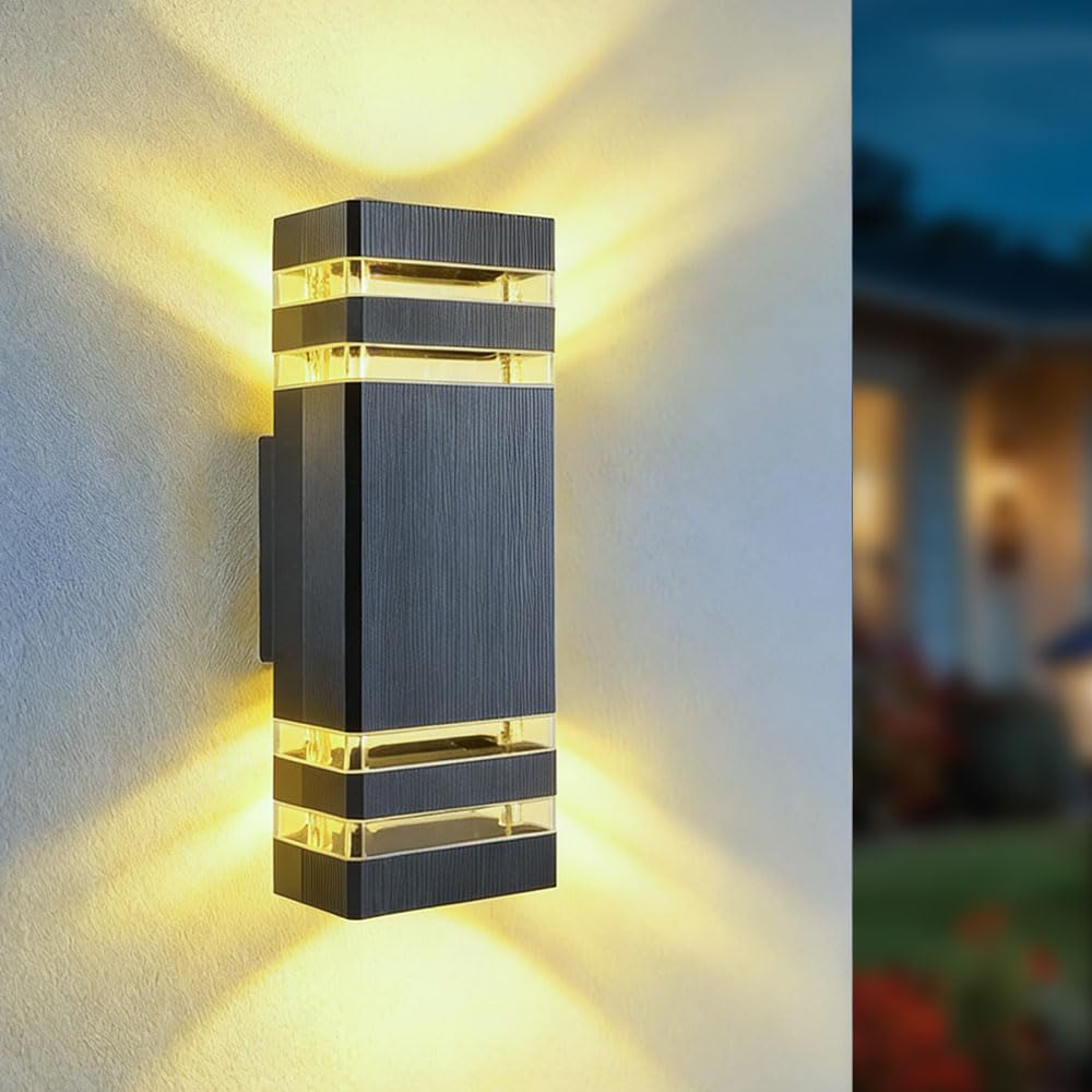 Gziztx Outdoor Wall Lights Mains Powered IP65 Up Down Light Front Door Lights, 2 Bulbs LED Outside Lights for Front Door Porch Garden, Modern Outside Lights with GU10 Bulbs