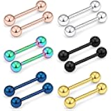 Generic 6Pcs Titanium Tongue Rings, Colorful Tongue Barbell, 12mm, 14mm, 16mm, 18mm, 11g, Modern Style, Body Jewelry Grade