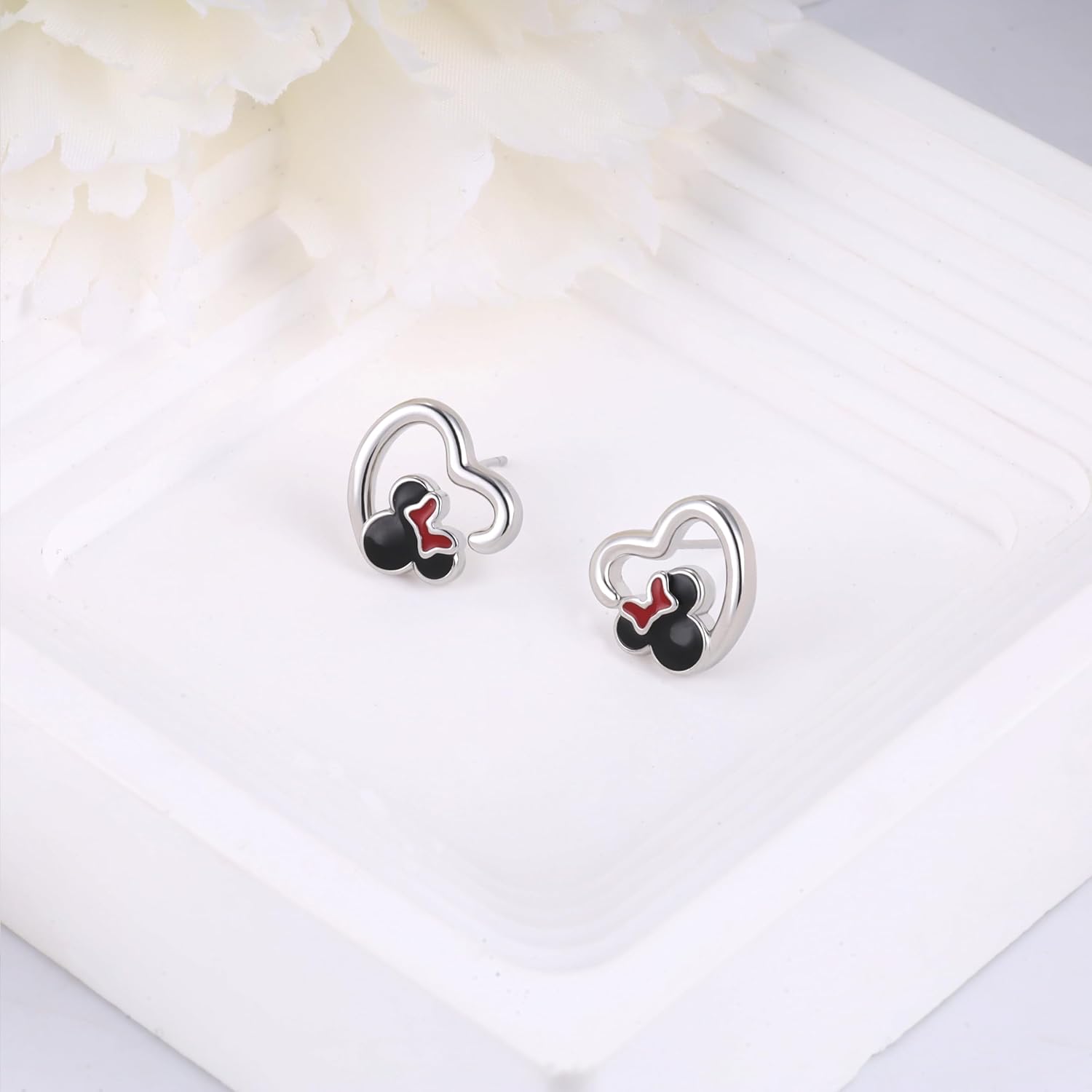 Heart Mouse Earrings for Teen Women Sterling Silver Hpoallergenic Love Heart Shaped Stud Earrings Lovely Lightweight Cute Animal Black Mouse Bow Earring Dainty Jewelry Gifts for Daughter Granddaughter - Image 5