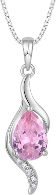 JO WISDOM Birthstone Necklace for Women Teardrop Cubic Zirconia Necklace 925 Sterling Silver Fine Jewelry Birthday Gifts for Women