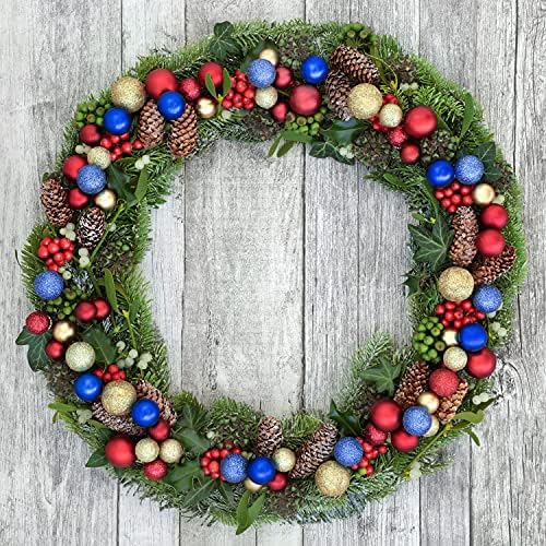 Blue Christmas Baubles, 34 PCS Christmas Tree Decoration Blue Balls Set Shatterproof Ornaments, Xmas Hanging Pendant with Hanging Loop for Christmas, Holiday, Wedding, New Year, Party