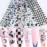 Stars Nail Foil Transfer Nail Art Stickers Decals Holographic Line Love Snake Grid Star Moon Watermark Nail Designs for Manicure Acrylic Nails Supplies Decorations（10 Sheets）